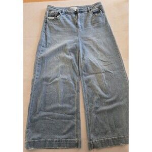 Flying Monkey Wide-Leg Distressed Light Blue Stretch Denim Jeans Women